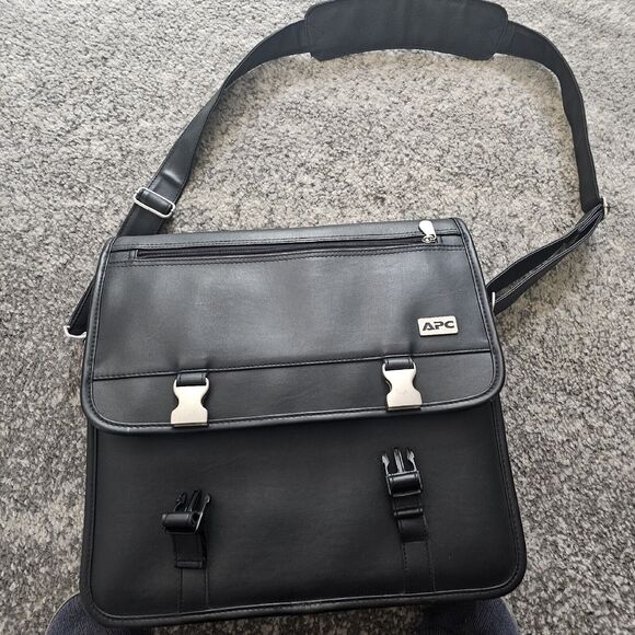 A.P.C. Black Leather Messenger Bag - Picture 1 of 9